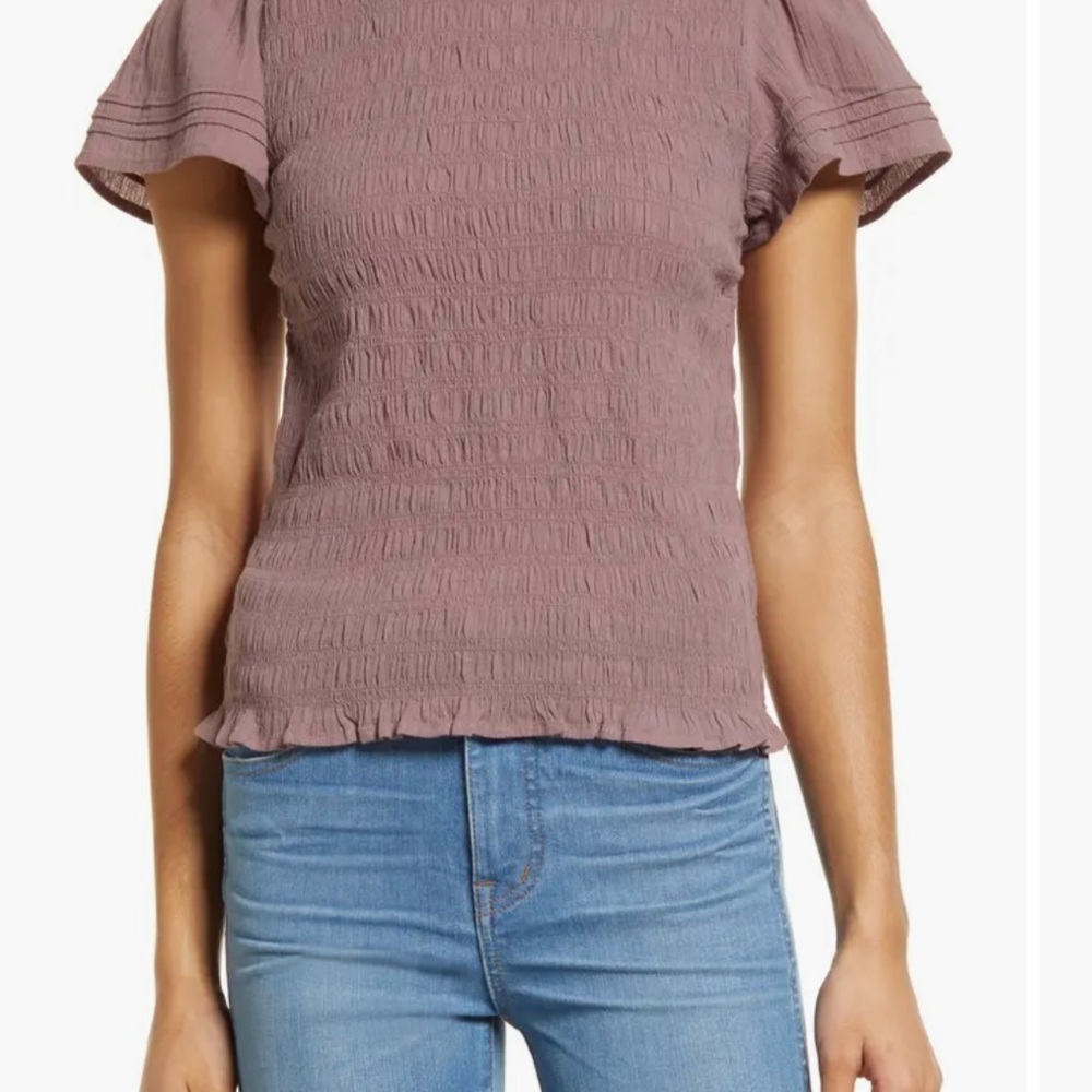Madewell Pink Puff Sleeve Smocked Blouse